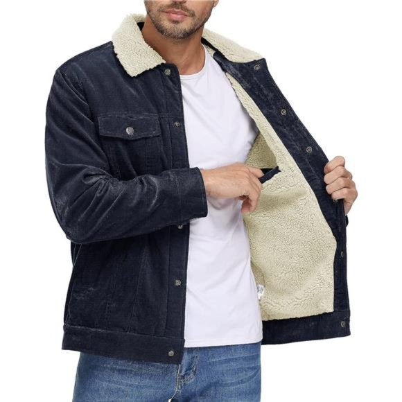 Jackets & Coats Mens Corduroy Casual Jacket Lined Button Coat Dark